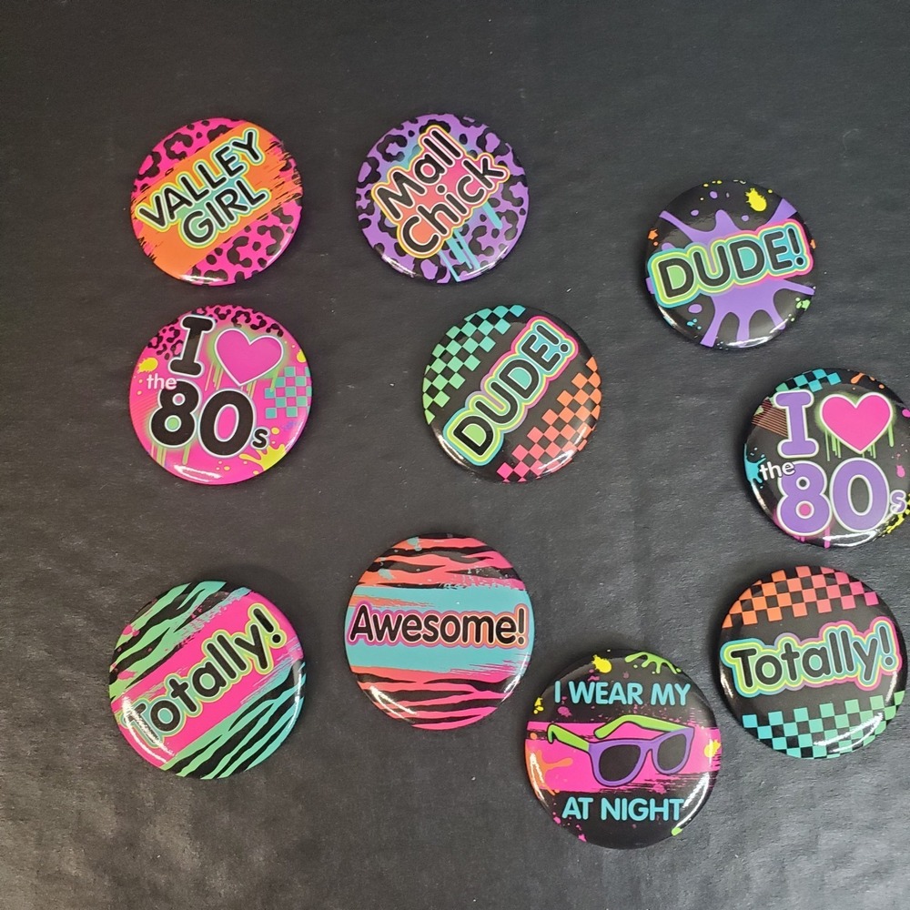 80s Throwback Pin Buttons 10 Piece Fun Retro Theme Button I Love The 80s! Set